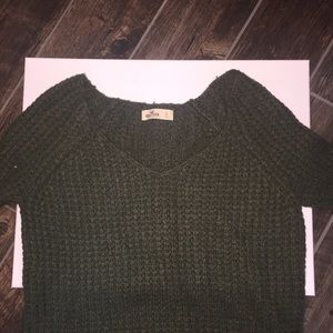 holister army green soft sweater with lace